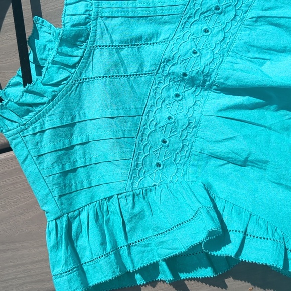 J Crew ruffle eyelet short sleeve top Green Sea foam green 2XL New w tags Sz  20 - Picture 16 of 16